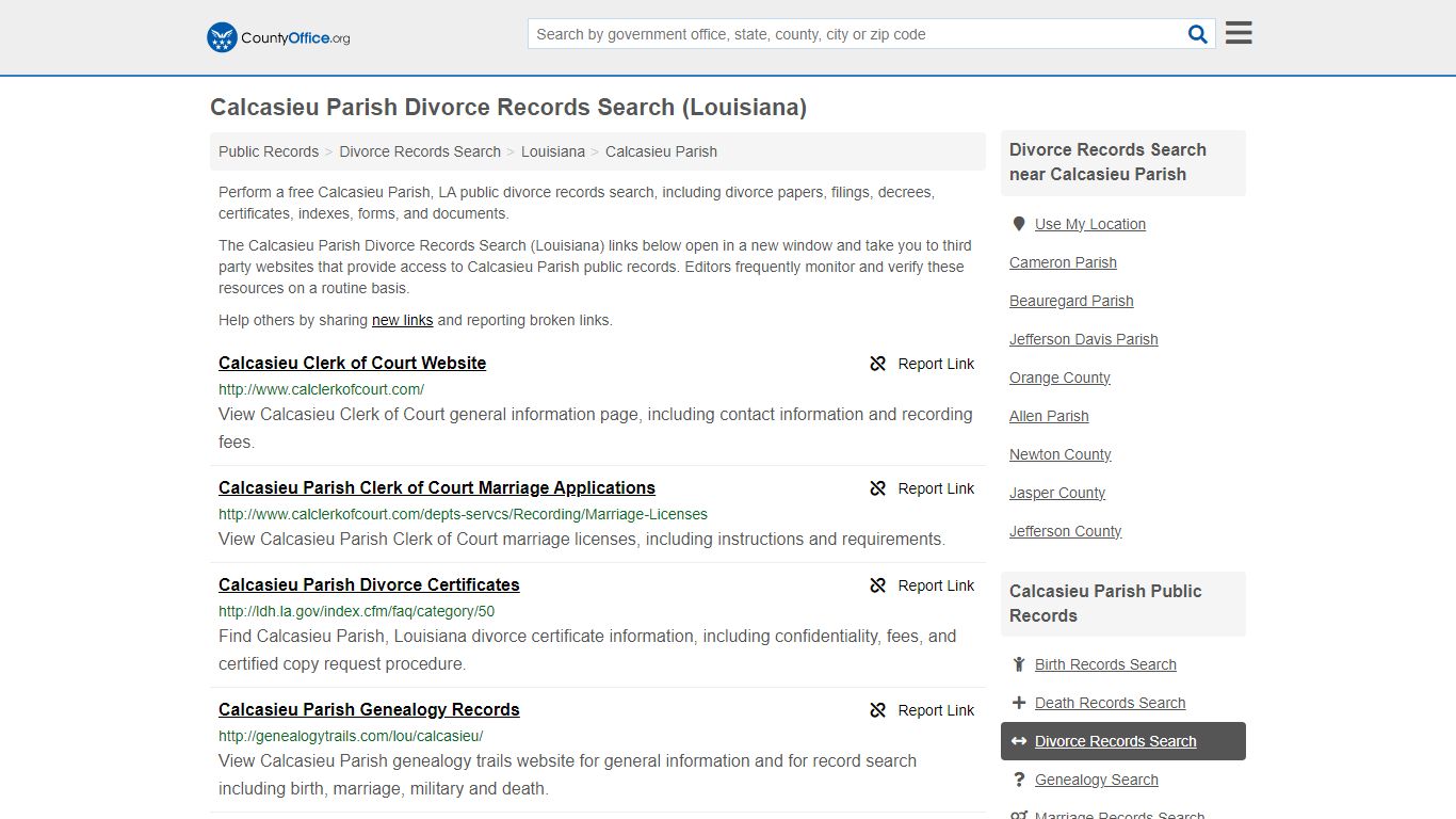 Divorce Records Search - Calcasieu Parish, LA (Divorce Certificates ...