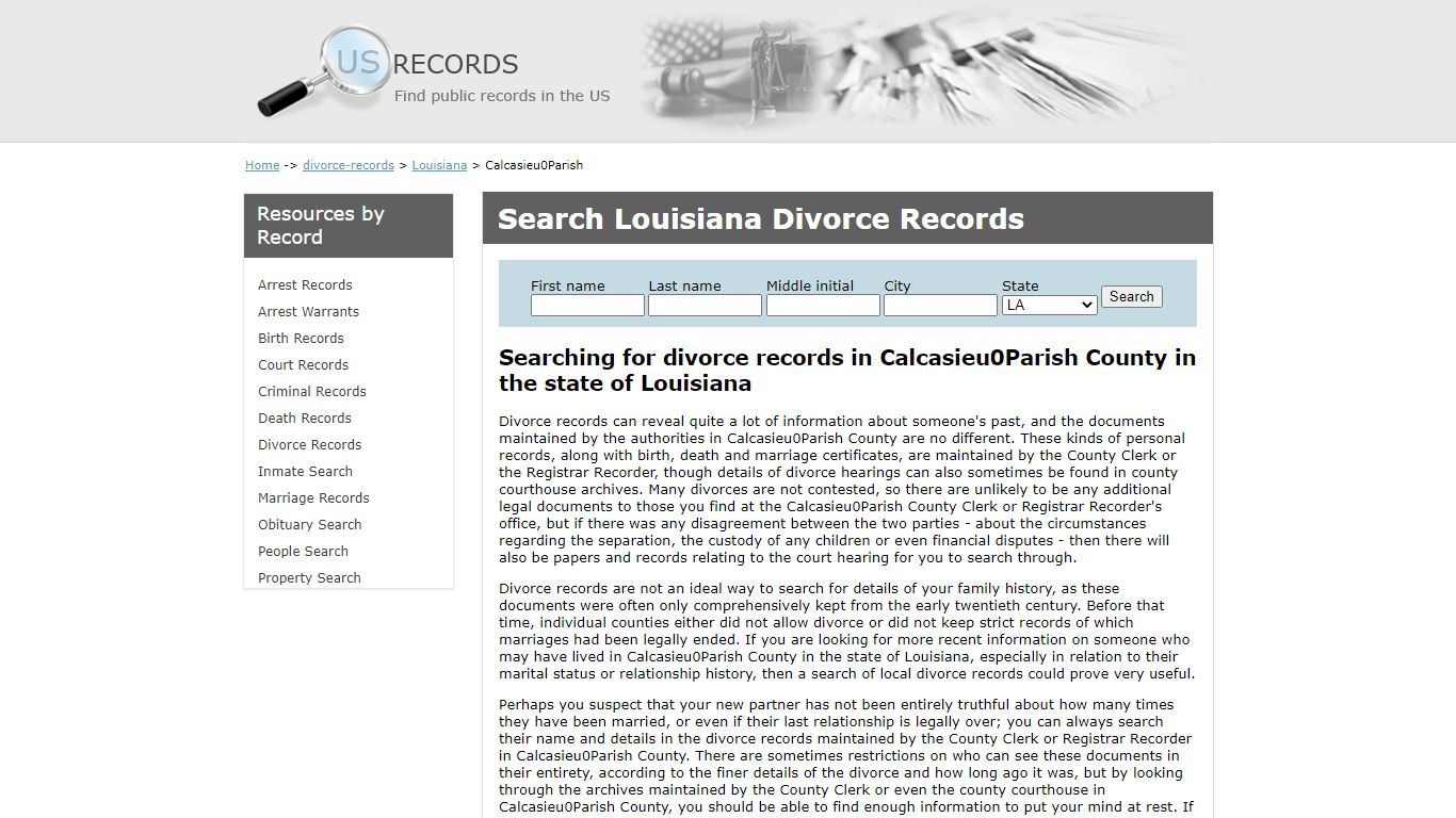 Search Divorce Records Calcasieu Parish Louisiana | US Records